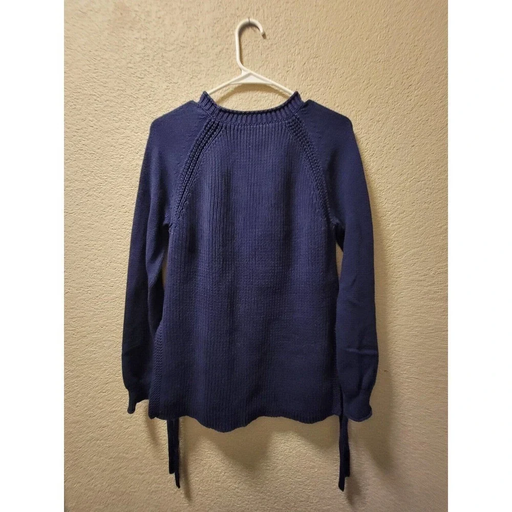 J. Crew| Navy Side Tie Crew Neck Sweater Sz S Thick Knit Fall Winter Preppy - Picture 5 of 5